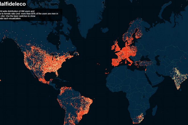 Big Data : la carte mondiale de l’infidélité issue des données du site Ashley Madison