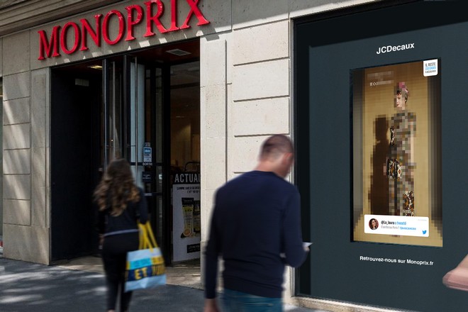 Campagne interactive et sociale sur les écrans en vitrine de Monoprix
