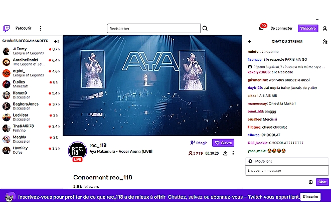 La diffusion sur Twitch du concert d’Aya Nakamura atteint près de 10 000 spectateurs simultanés