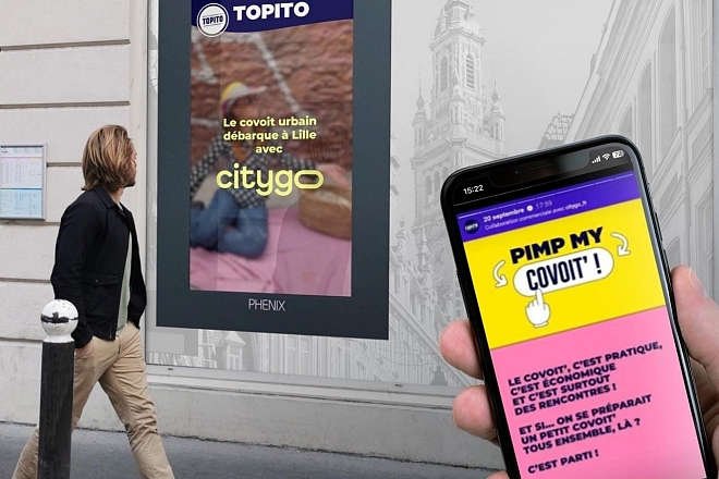Promotion du covoiturage urbain de Citygo,  contenu social et affichage digital extérieur